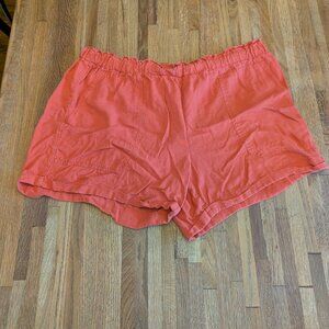 Briggs Burnt Tangerine Cuffed Linen Shorts w/ Pockets Paper Bag Waist